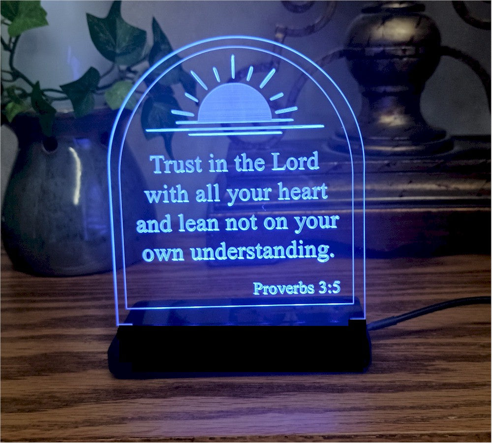 Custom Engraved LED Nightlight Proverbs 3:5 Trust in the Lord with all your heart