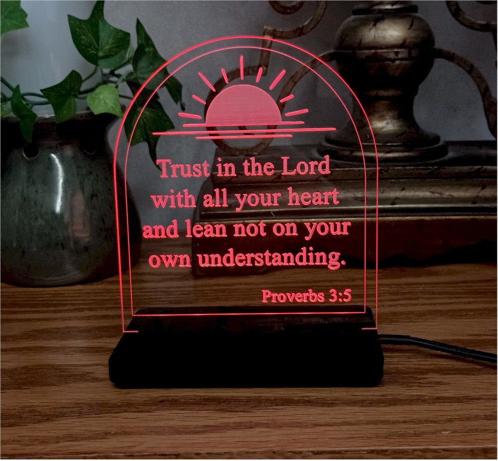 Custom Engraved LED Nightlight Proverbs 3:5 Trust in the Lord with all your heart