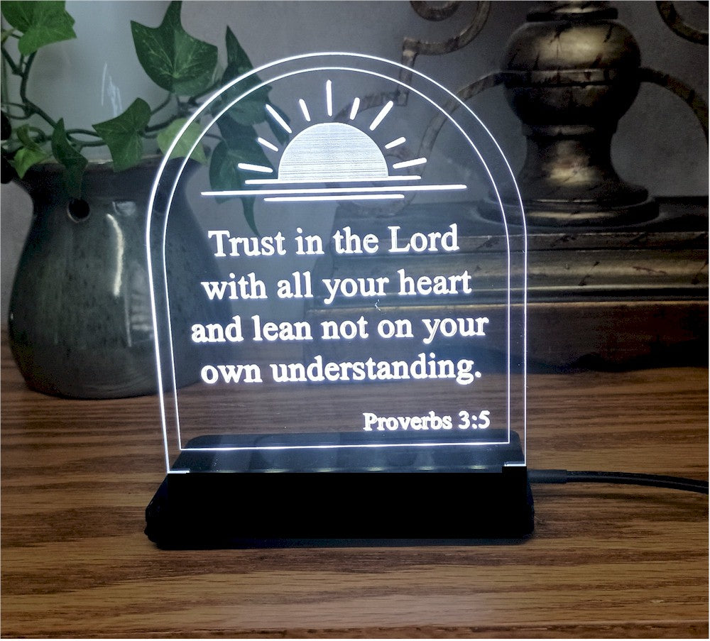 Custom Engraved LED Nightlight Proverbs 3:5 Trust in the Lord with all your heart