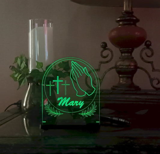 Custom Engraved LED Nightlight Praying Hands with 3 Crosses